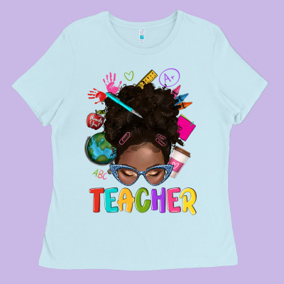 Teacher Afro Messy Bun Ladies Tee Designed By Texasbilliewilder