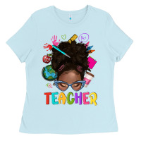Baby Blue teacher afro messy bun Ladies Tee - texasbilliewilder