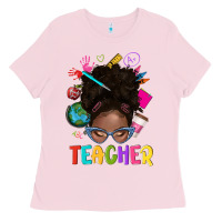 Bubblegum Pink teacher afro messy bun Ladies Tee - texasbilliewilder