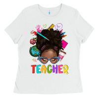White teacher afro messy bun Ladies Tee - texasbilliewilder