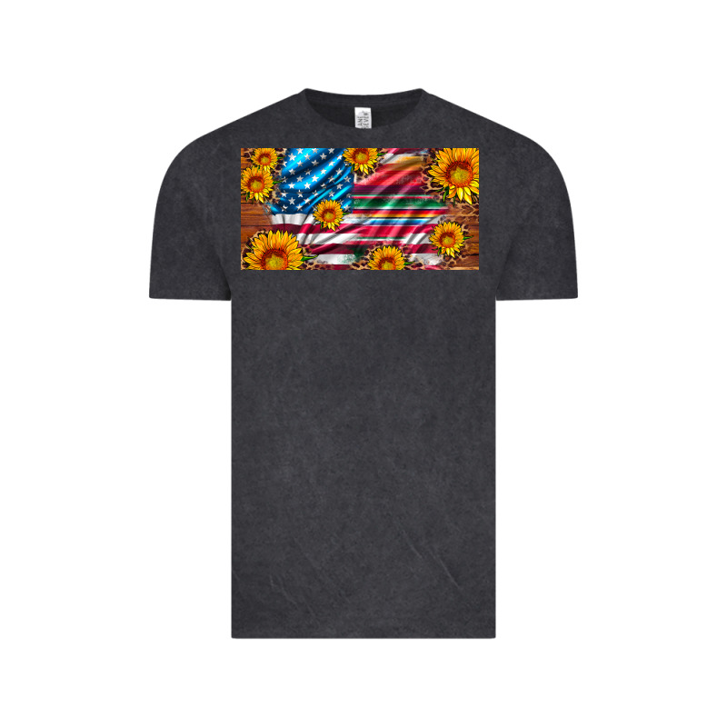 Usa Flag And Serape With Leopard And Sunflowers License Plate Vintage Tee by Artiststas | Teevron