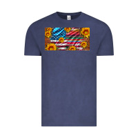 Vintage Denim usa flag and serape with leopard and sunflowers license plate Vintage Tee - Artiststas