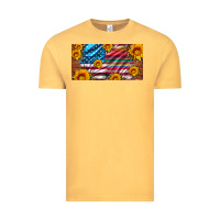 Vintage Mustard usa flag and serape with leopard and sunflowers license plate Vintage Tee - Artiststas