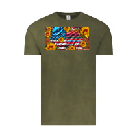 Vintage Olive usa flag and serape with leopard and sunflowers license plate Vintage Tee - Artiststas