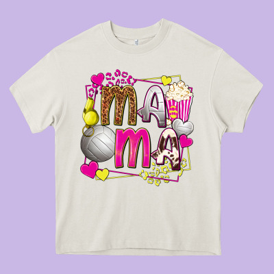 Mama Volleyball With Popcorn Heavy Core Tee Designed By Texasbilliewilder