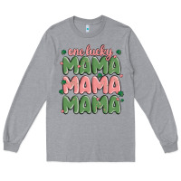 Heather Grey one lucky mama Long Sleeve Tee - MaliasSmallBusiness