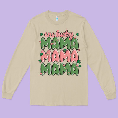 One Lucky Mama Long Sleeve Tee Designed By Maliassmallbusiness