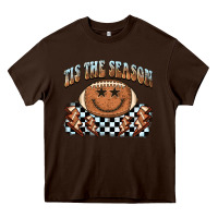 Chocolate Brown tis the season football smiley face Heavy Core Tee - BarkalooDesign