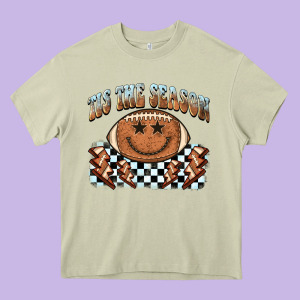 Tis The Season Football Smiley Face Heavy Core Tee Designed By Barkaloodesign