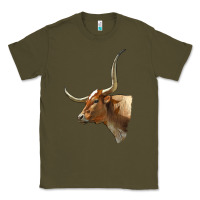 Army Green Texas Longhorn Cow Face Classic Tee - LillyAllenDesigns