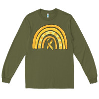 Army Green childhood cancer awareness rainbow Long Sleeve Tee - MaliasSmallBusiness