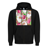Black Pink Christmas Santa Claus and gift box Zipper Hoodie - NancyCooperArtShop