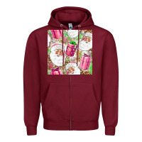 Burgundy Pink Christmas Santa Claus and gift box Zipper Hoodie - NancyCooperArtShop