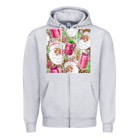 Heather Grey Pink Christmas Santa Claus and gift box Zipper Hoodie - NancyCooperArtShop