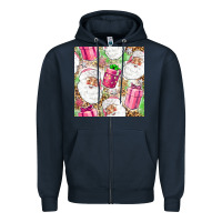 Pink Christmas Santa Claus And Gift Box Zipper Hoodie | Teevron