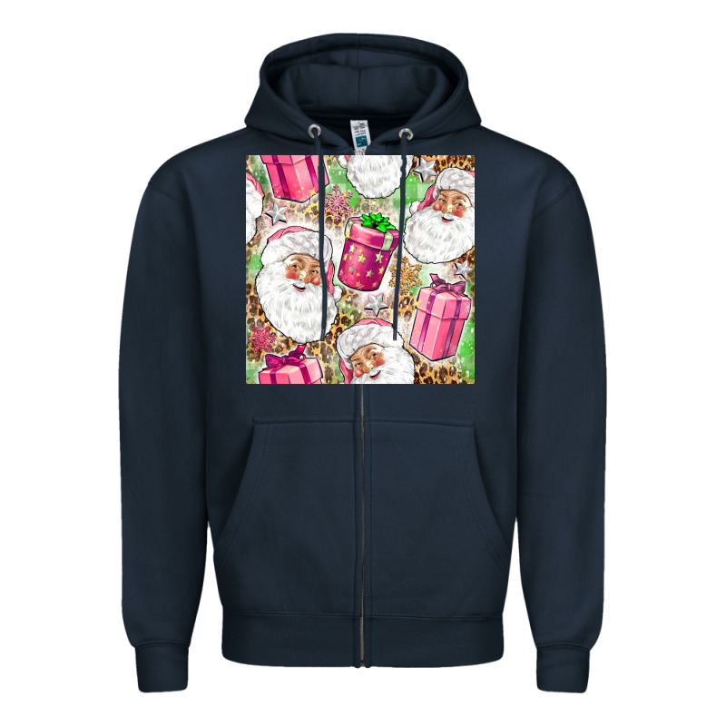 Pink Christmas Santa Claus And Gift Box Zipper Hoodie by NancyCooperArtShop | Teevron