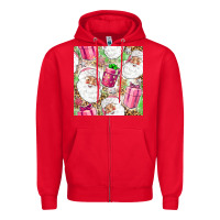 Red Pink Christmas Santa Claus and gift box Zipper Hoodie - NancyCooperArtShop