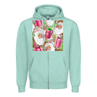Seafoam Pink Christmas Santa Claus and gift box Zipper Hoodie - NancyCooperArtShop