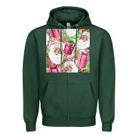 Sports Green Pink Christmas Santa Claus and gift box Zipper Hoodie - NancyCooperArtShop