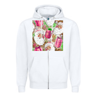 White Pink Christmas Santa Claus and gift box Zipper Hoodie - NancyCooperArtShop