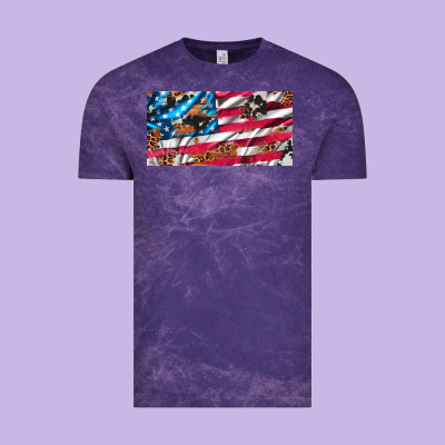 Usa Flag And Leopard With Wood License Plate Vintage Tee Designed By Artiststas