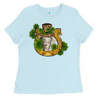 Baby Blue st patricks day goat horseshoe shamrock Ladies Tee - RanaPortraitStore
