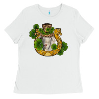 St Patricks Day Goat Horseshoe Shamrock Ladies Tee | Teevron