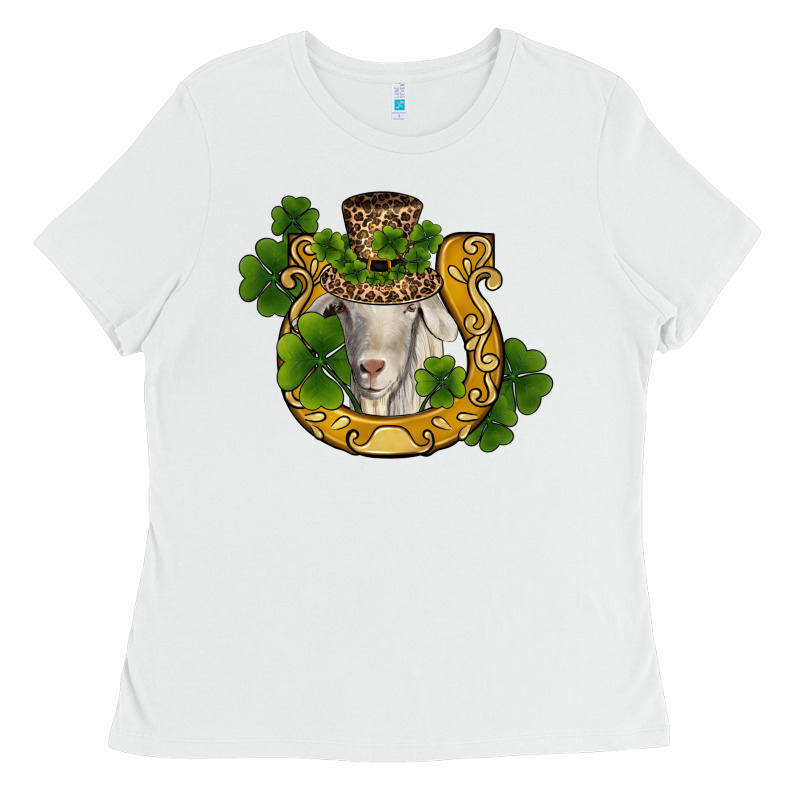 St Patricks Day Goat Horseshoe Shamrock Ladies Tee by RanaPortraitStore | Teevron