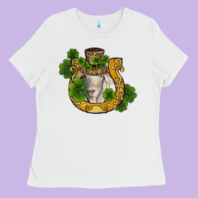 St Patricks Day Goat Horseshoe Shamrock Ladies Tee Designed By Ranaportraitstore