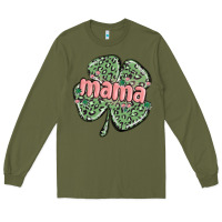 Army Green leopard shamrock mama Long Sleeve Tee - MaliasSmallBusiness