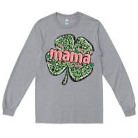 Heather Grey leopard shamrock mama Long Sleeve Tee - MaliasSmallBusiness