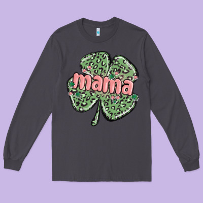 Leopard Shamrock Mama Long Sleeve Tee Designed By Maliassmallbusiness