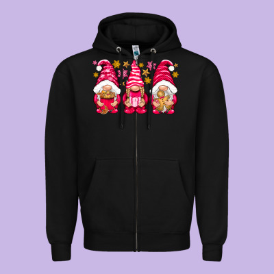 Pink Christmas Gnomes Zipper Hoodie Designed By Nancycooperartshop
