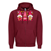 Burgundy Pink Christmas gnomes Zipper Hoodie - NancyCooperArtShop