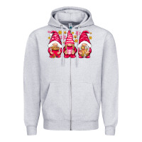 Heather Grey Pink Christmas gnomes Zipper Hoodie - NancyCooperArtShop