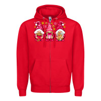 Red Pink Christmas gnomes Zipper Hoodie - NancyCooperArtShop