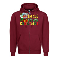 Burgundy Small town Christmas Zipper Hoodie - NancyCooperArtShop