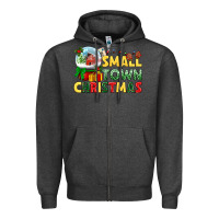 Charcoal Heather Small town Christmas Zipper Hoodie - NancyCooperArtShop