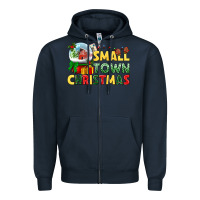 Navy Small town Christmas Zipper Hoodie - NancyCooperArtShop