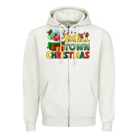 Oatmeal Heather Small town Christmas Zipper Hoodie - NancyCooperArtShop