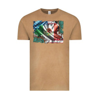 Vintage Camel usa and mexico flag with leopard cowhide and gemstone background Vintage Tee - Artiststas