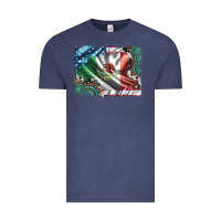 Vintage Denim usa and mexico flag with leopard cowhide and gemstone background Vintage Tee - Artiststas