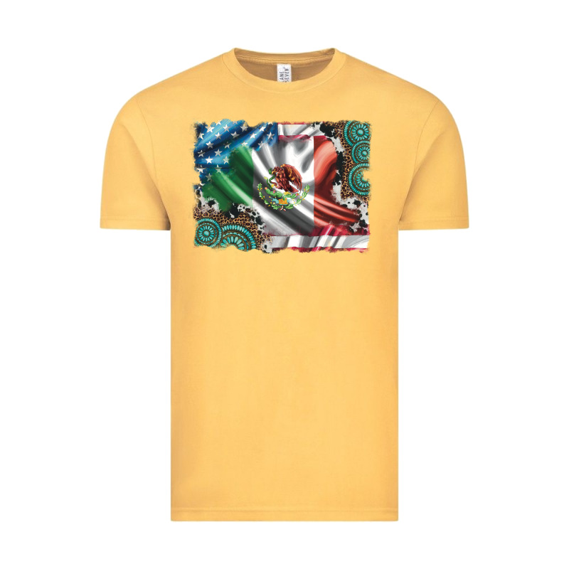 Usa And Mexico Flag With Leopard Cowhide And Gemstone Background Vintage Tee by Artiststas | Teevron