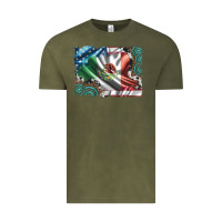 Vintage Olive usa and mexico flag with leopard cowhide and gemstone background Vintage Tee - Artiststas