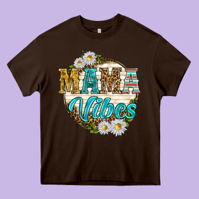 Mama Vibes With Daisies Heavy Core Tee Designed By Texasbilliewilder