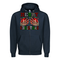 Navy Merry Christmas skeleton hands boobs Zipper Hoodie - NancyCooperArtShop