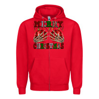 Red Merry Christmas skeleton hands boobs Zipper Hoodie - NancyCooperArtShop