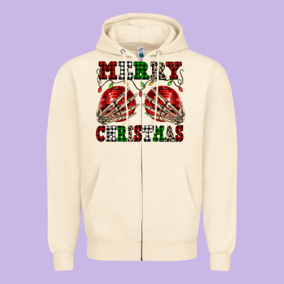 Merry Christmas Skeleton Hands Boobs Zipper Hoodie Designed By Nancycooperartshop