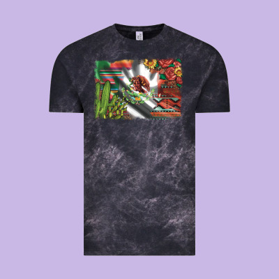 Mexico Flag Sunflowers Roses And Cactus With Serape Aztec And Leopard Vintage Tee Designed By Artiststas