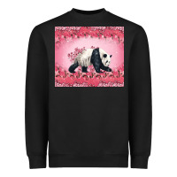 Black Panda With Sakura Blooms Heavyweight Sweatshirt - LillyAllenDesigns